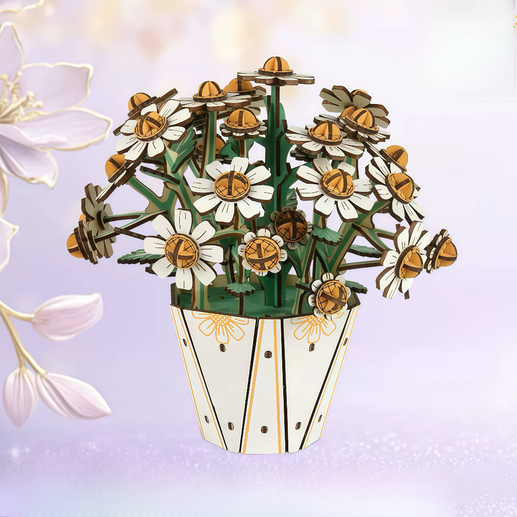 White Daisy 3D Wooden Puzzle | Floral Model Kit