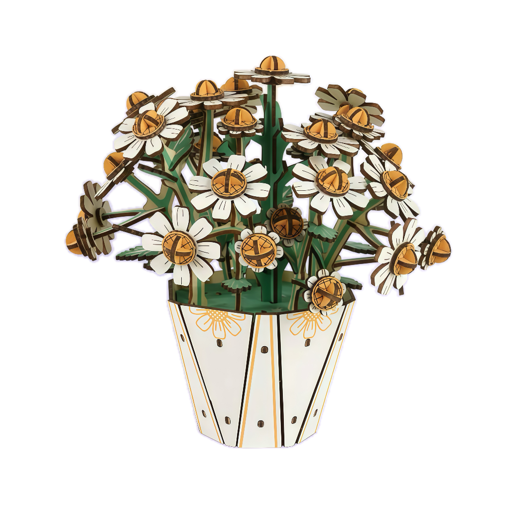White Daisy 3D Wooden Puzzle | Floral Model Kit