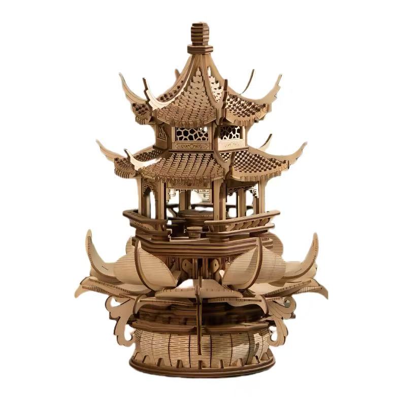 Flowing Lotus Pavilion Music Box 3D Wooden Puzzle